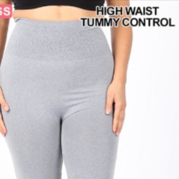 PLUS SIZE Heathered gray control top high waist capri leggings - Picture 2 of 2